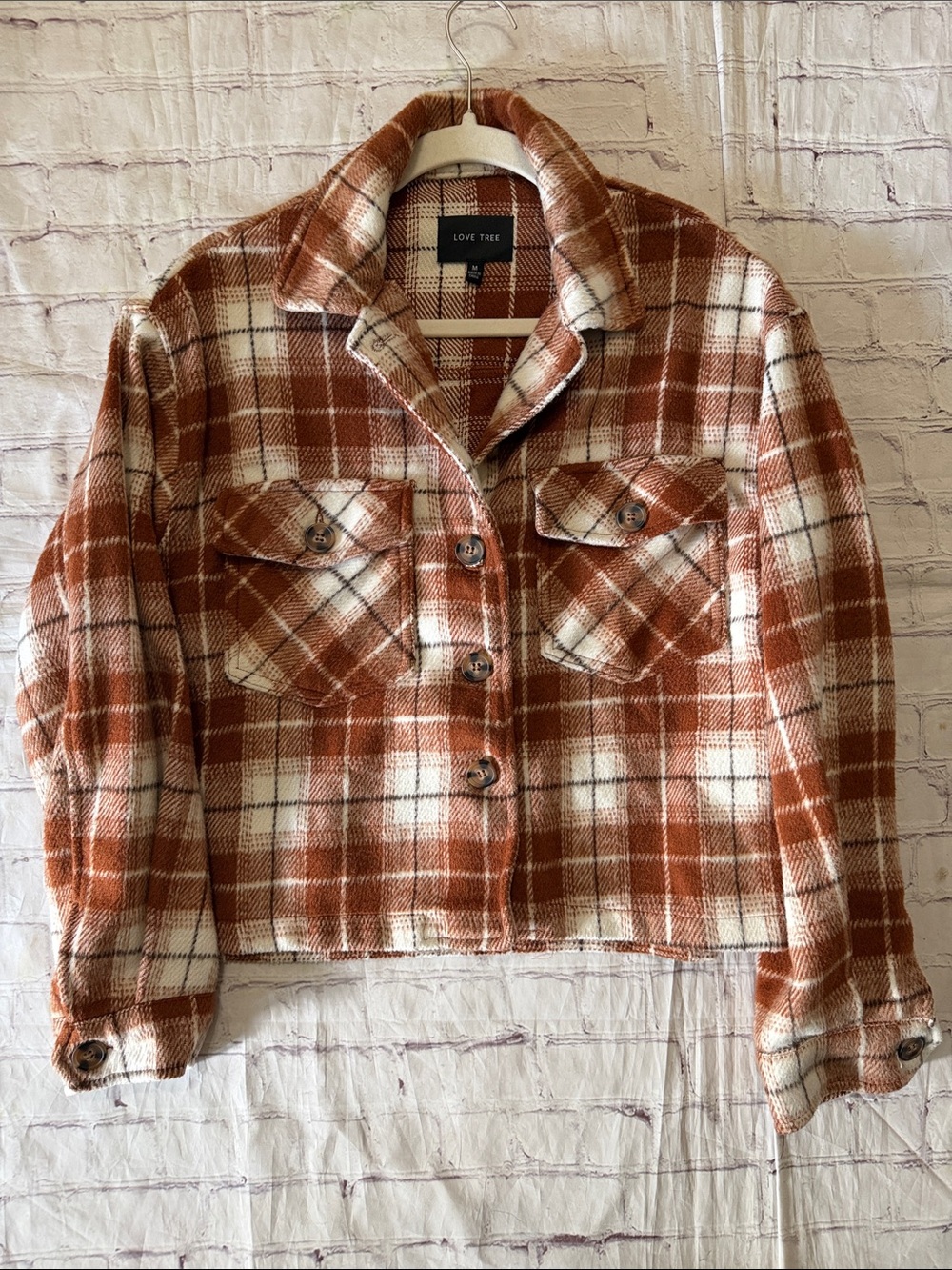 Love Tree Women's Rust Fall Plaid Shacket - Waist Length Size Medium Country